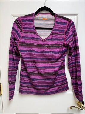 Icebreaker Striped V-Neck Long Sleeve Top - Purple, Pink